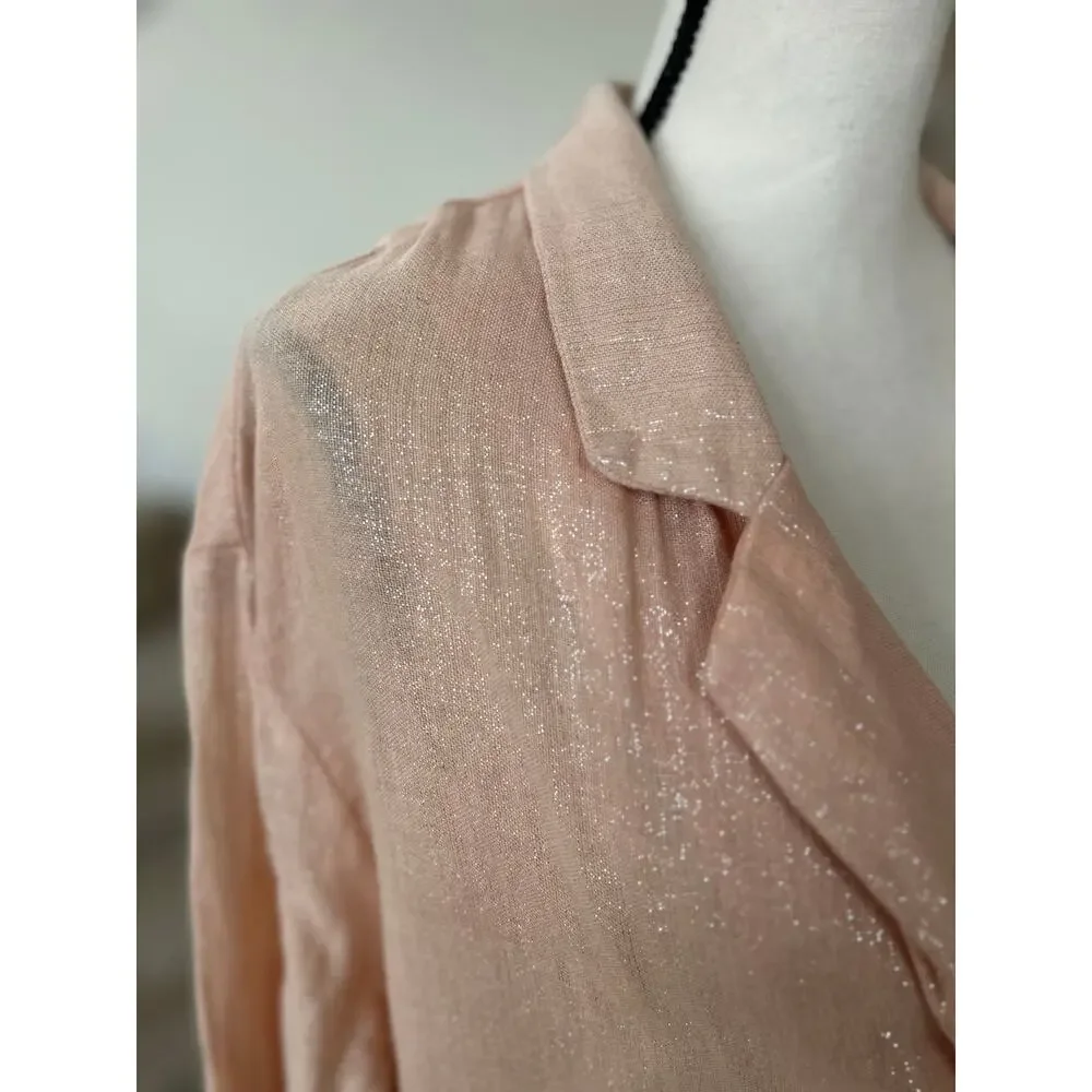 Amadi Oversize Warm Pink Silver Metallic Double Breasted Linen Blazer